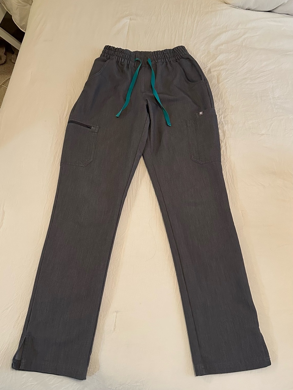 Figs graphite scrub pants with Teal Drawstring